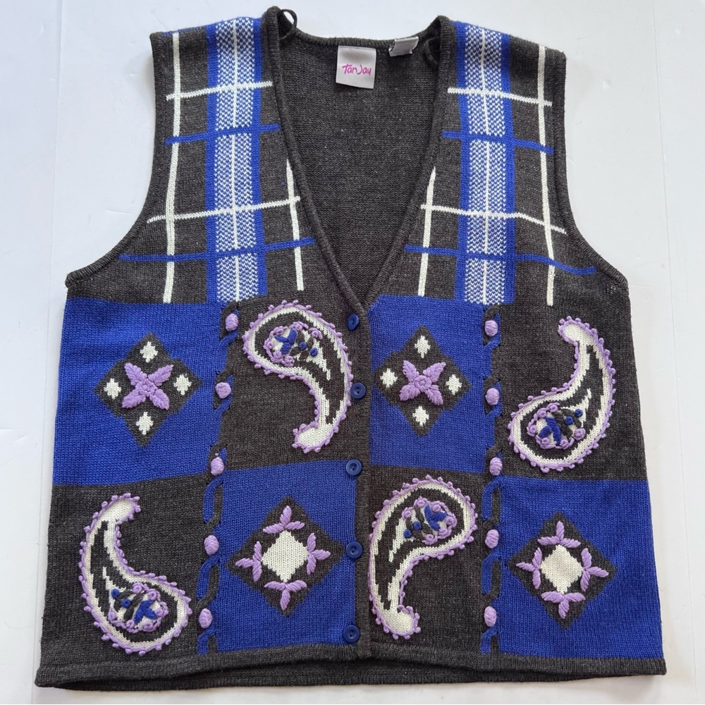 Vintage Tan Jay Plaid and Paisley Sweater Vest